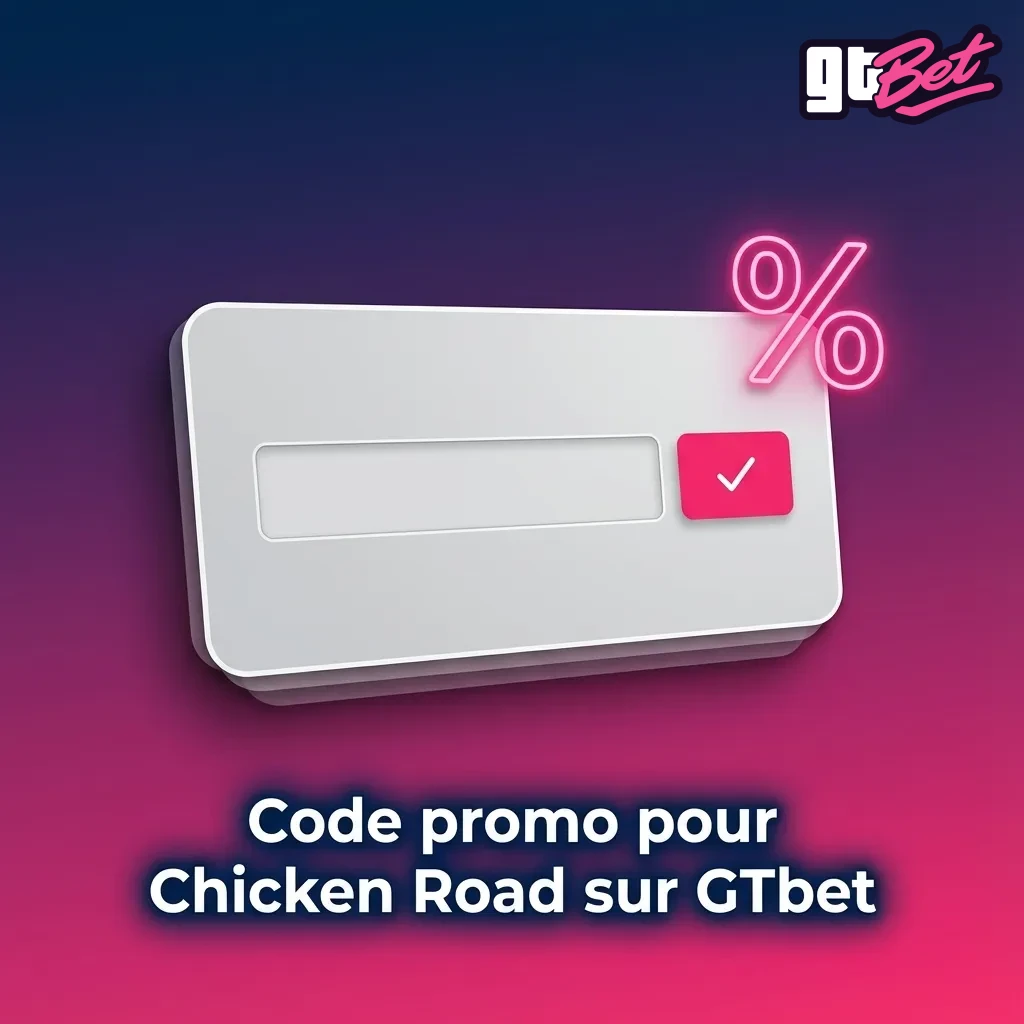 Bannière GTbet présentant un code promo "CHICKENFR" pour bonus et tours gratuits sur le jeu Chicken Road